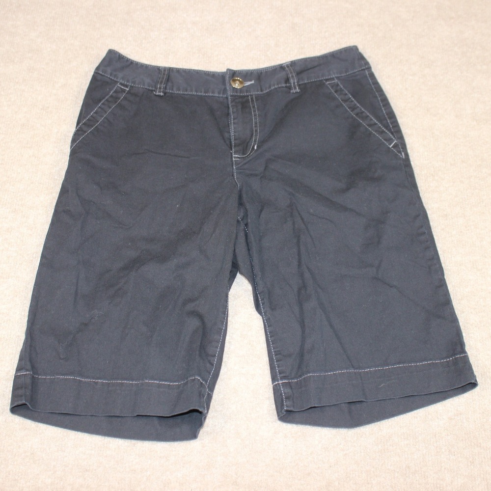 Style & Co Womens Black Bermuda Shorts Contrast Stitch Size 6 Cotton Stretch